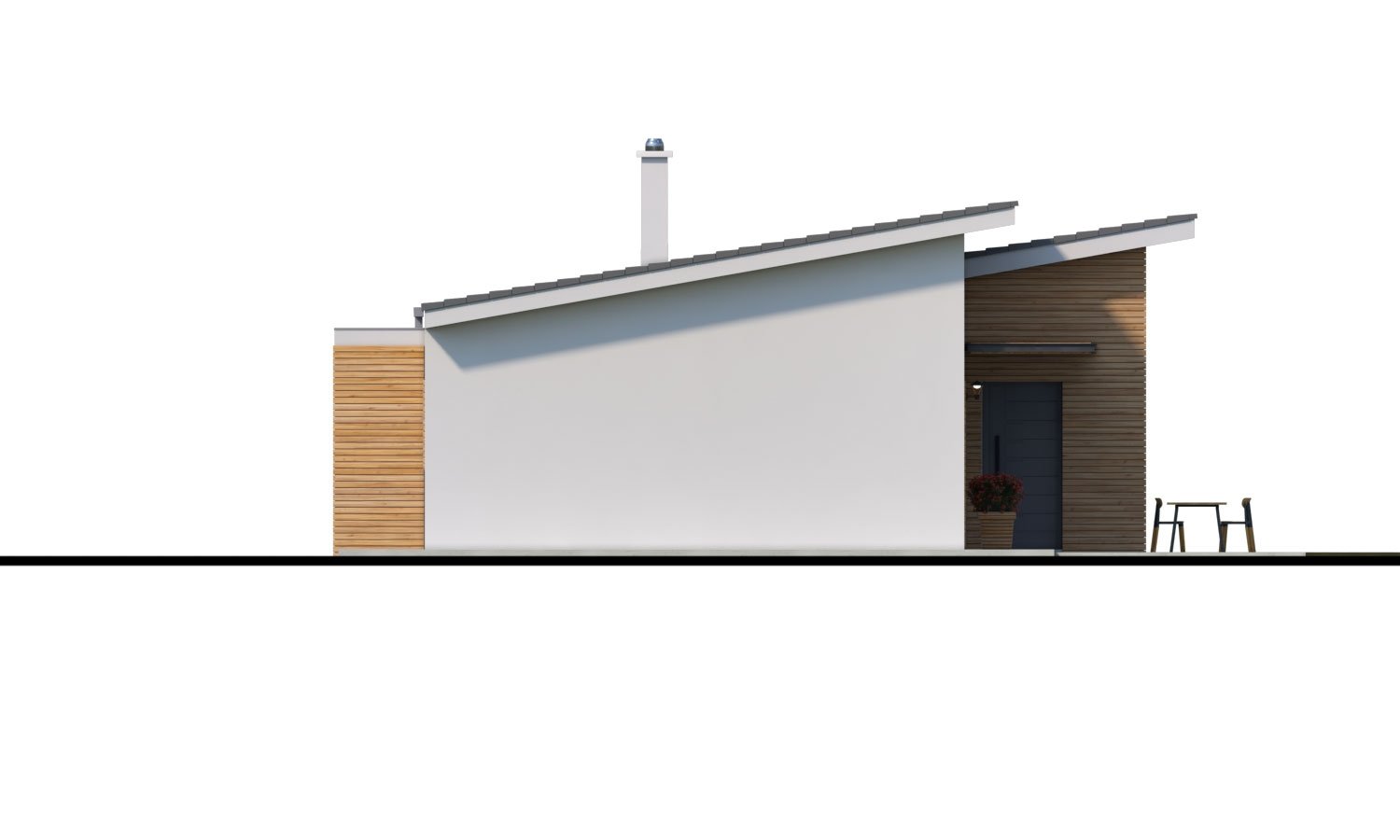 projekt malého domu s garážou, s pultovou strechou